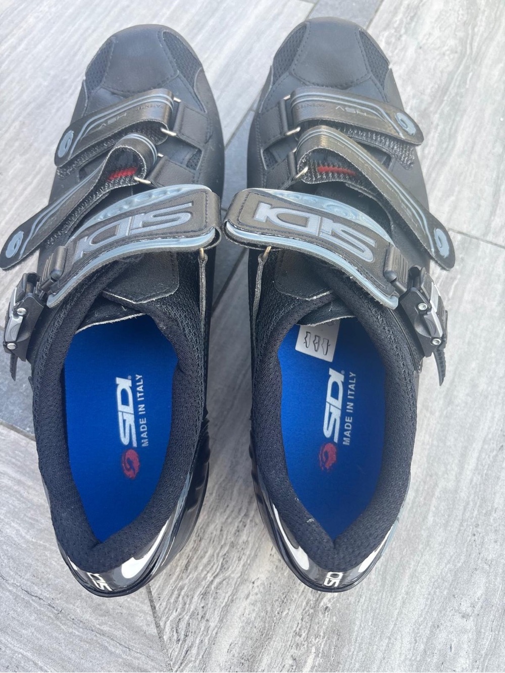 Sidi Road Cycling Shoes in Black with Blue Insoles